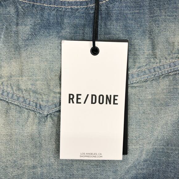 RE/DONE Women's Chambray Sleeveless Crop Top Small Blue Amore Indigo Tank NWT - Picture 6 of 7